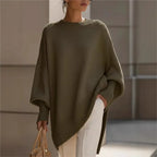 New women's autumn and winter round neck long-sleeved tops knitted pullover loose lazy style solid color women's casual sweater