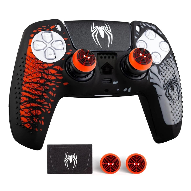 Coque de protection antidérapante en silicone pour manette PS5 avec grips en caoutchouc pour joysticks et autocollant pour pavé tactile pour PS5