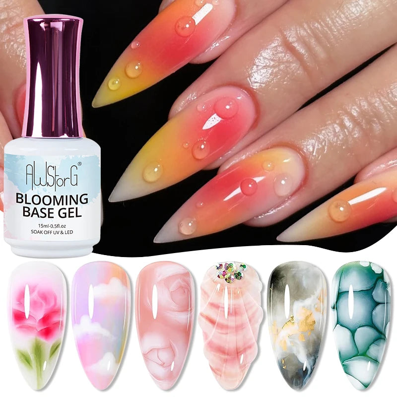 Gel Blooming pour ongles 15 ml, gel fonctionnel à effet floral diffusant, facile à appliquer pour le nail art, manucure et pédicure à domicile ou en salon