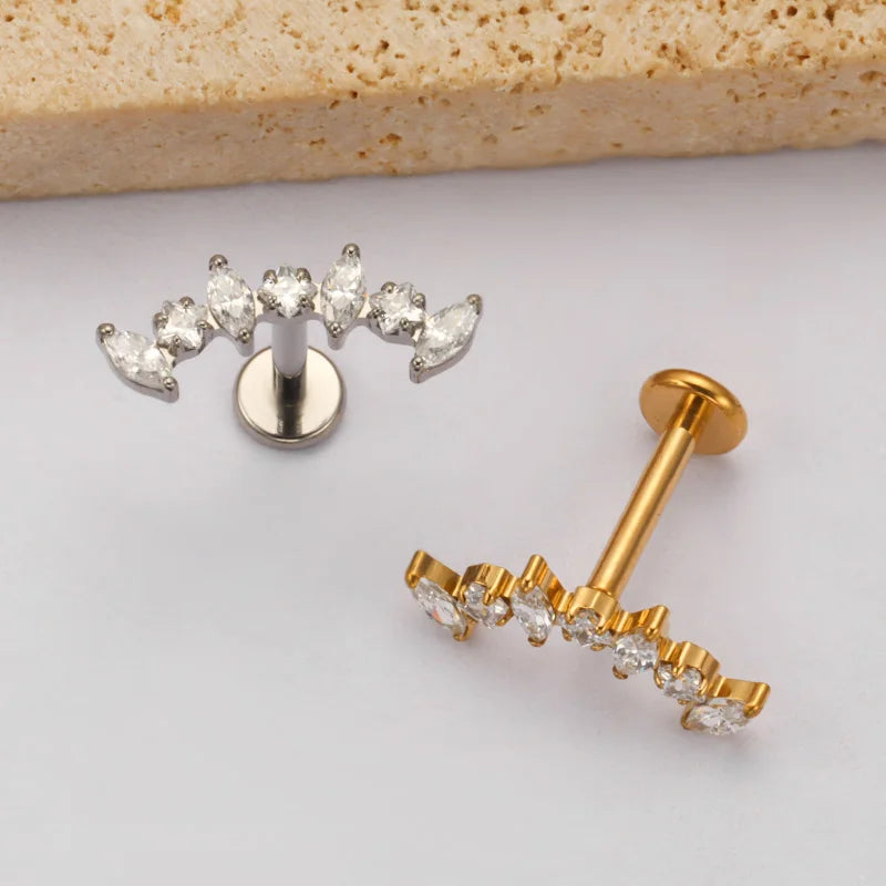 ASTM F136 Titanium Straight CZ Climber Cartilage Helix Percing Earring Curved Marquise Tragus Labret Stud Flat Back Body Jewelry