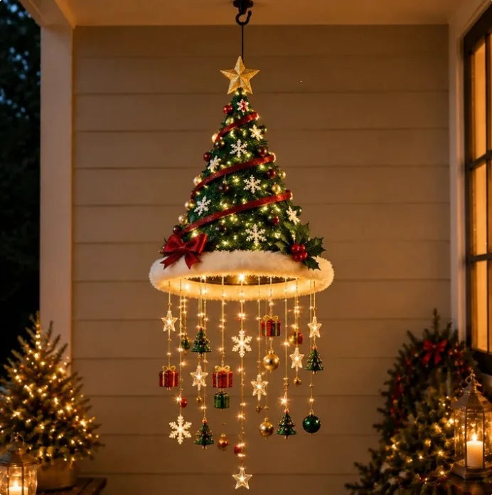 Lampe suspendue LED en forme de bonnet de Noël, guirlande lumineuse bonnet de Père Noël, décoration pour sapin de Noël, mur, fête et fenêtre, cadeau lumineux