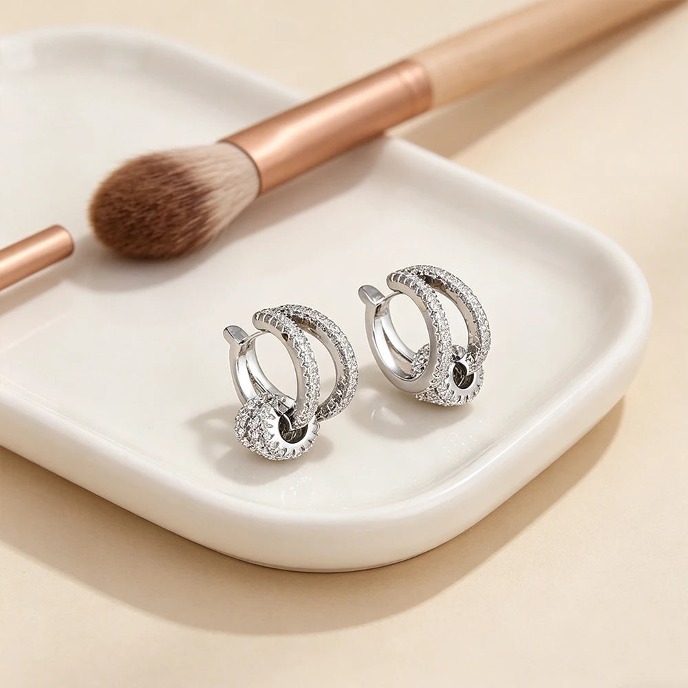 Silver Color Cubic Zirconia Double Layer Cartilage Earring Ear Clip Waterproof Allergy Womens Jewelry No Perforation Required