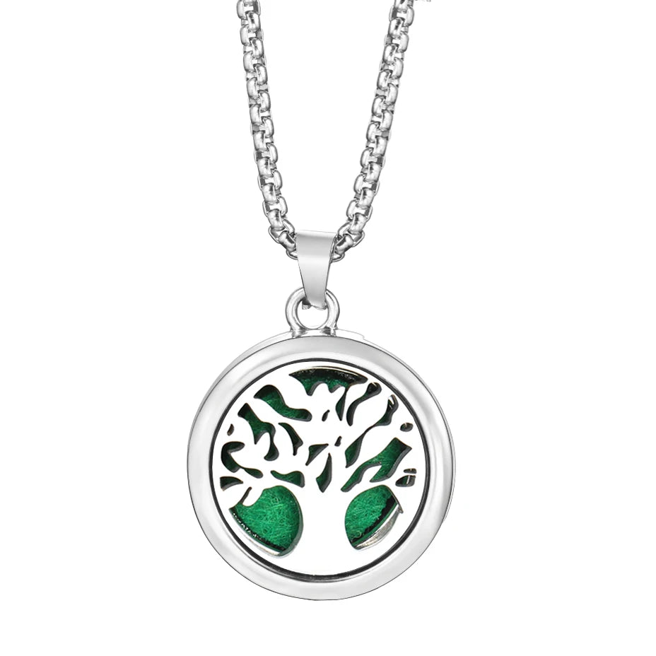 Trendy 20mm Tree of Life Stainless Steel Aromatherapy Lockets Insert Pad Perfume Pendant Necklace Essential Oil Diffuser Jewelry