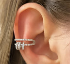 Silver Color Cubic Zirconia Double Layer Cartilage Earring Ear Clip Waterproof Allergy Womens Jewelry No Perforation Required