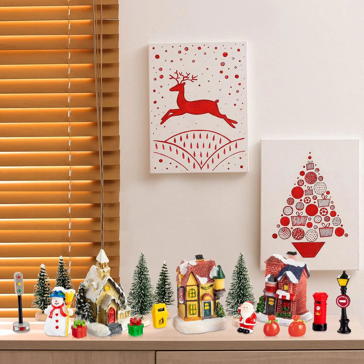 Christmas Ornament Village Houses LED Light Collectible Figurines Snow Blanket Desktop Decoration Town Scene Xmas New Year Gift