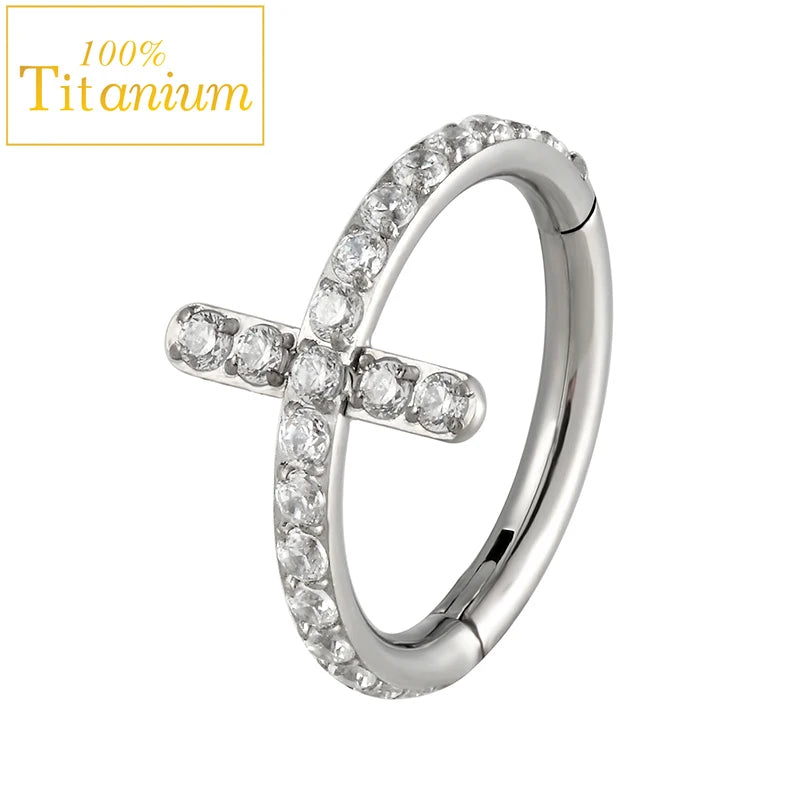 Piercing clicker en titane G23 pour daith, hélix, septum nasal, avec zircon, anneau pour le nez, le cartilage ou le tragus, bijou de corps 16G