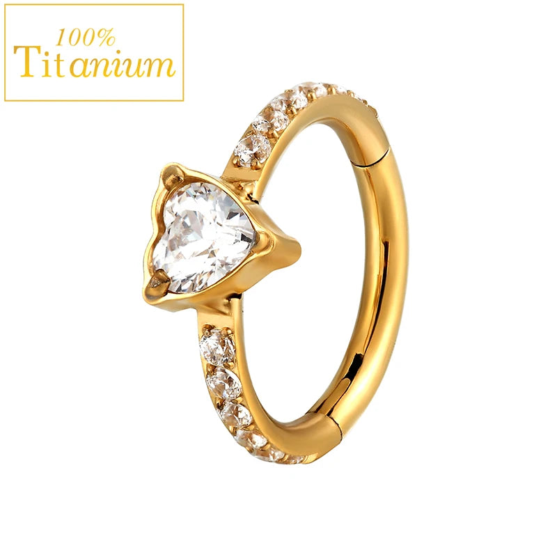 Piercing clicker en titane G23 pour daith, hélix, septum nasal, avec zircon, anneau pour le nez, le cartilage ou le tragus, bijou de corps 16G