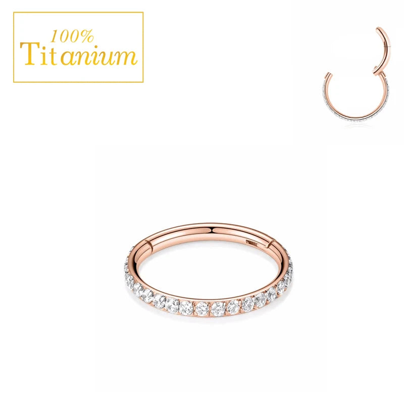 Piercing clicker en titane G23 pour daith, hélix, septum nasal, avec zircon, anneau pour le nez, le cartilage ou le tragus, bijou de corps 16G