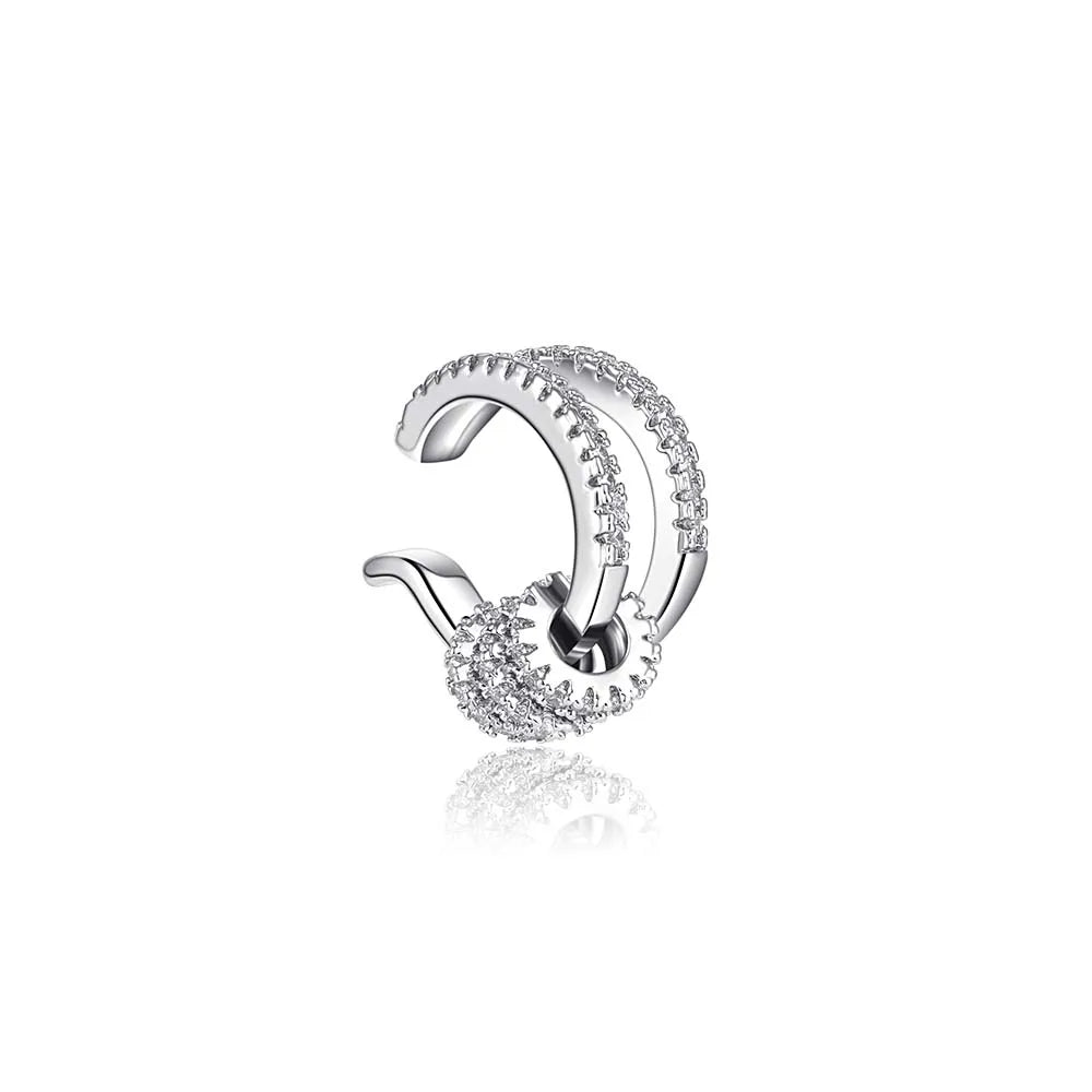Silver Color Cubic Zirconia Double Layer Cartilage Earring Ear Clip Waterproof Allergy Womens Jewelry No Perforation Required