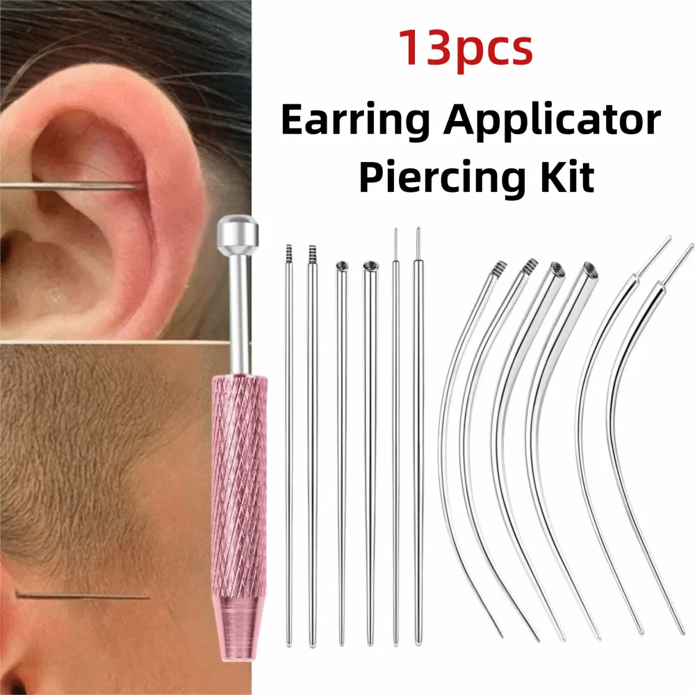 13pcs Stainless Steel Piercing Taper Tool Professional Earring Tool Puncture Connecting Pin Earring Applicator