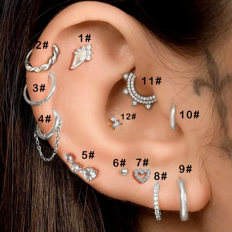Piercing Hoop Earring for Women Rook Lobe Cartilage Heart Ear Percing Tragus Helix Chain Earring Stainless Steel Jewelry CC149
