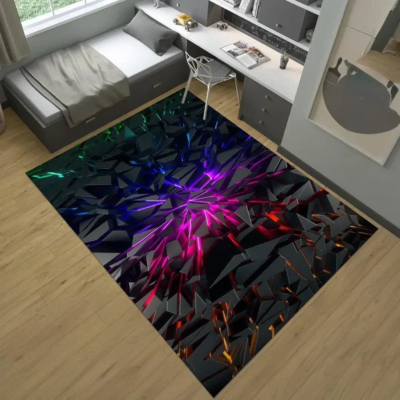 Tapis de jeu Gamer, Tapis géométrique de jeu, Tapis coloré pour salle de jeux, Tapis décoratif néon, Tapis de sport style néon, Tapis de surface, Cadeaux pour gamers