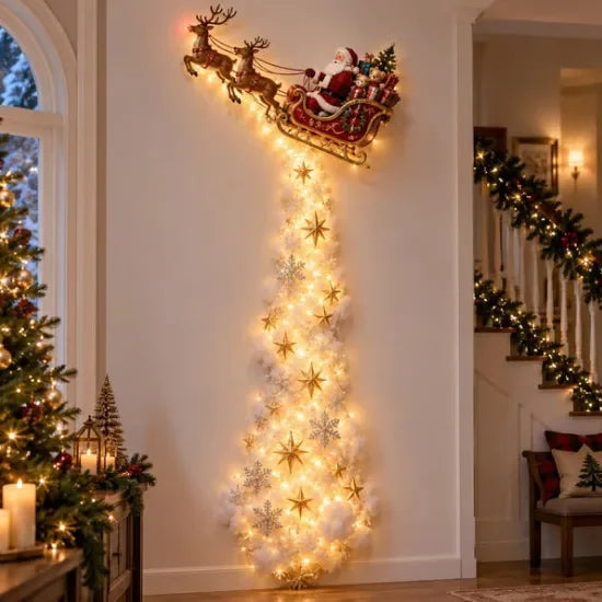 Applique murale LED « Chemin de la magie de Noël » avec scène de Noël lumineuse, décoration murale avec Père Noël, traîneau et rennes à suspendre pour fête
