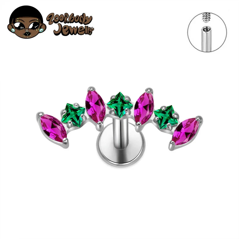 Boucle d’oreille d’oreille cartilage grimpante droite en titane ASTM F136, ornée de zircons cubiques, avec courbe marquise, pour hélix, tragus et labret, à dos plat, bijou de piercing corporel