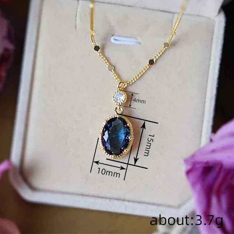 Collier avec pendentif ovale en pierre bleue en argent sterling 925, magnifique accessoire de mariage et de mariée, cadeau de bijoux fantaisie pour femme