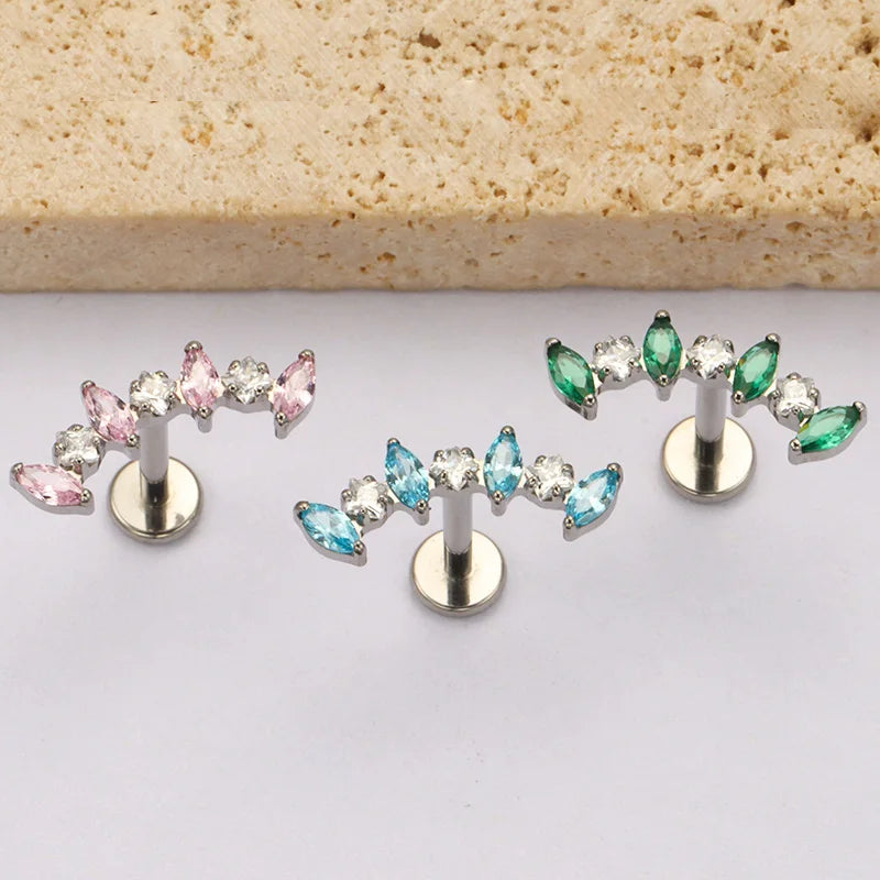 ASTM F136 Titanium Straight CZ Climber Cartilage Helix Percing Earring Curved Marquise Tragus Labret Stud Flat Back Body Jewelry
