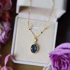 Collier avec pendentif ovale en pierre bleue en argent sterling 925, magnifique accessoire de mariage et de mariée, cadeau de bijoux fantaisie pour femme