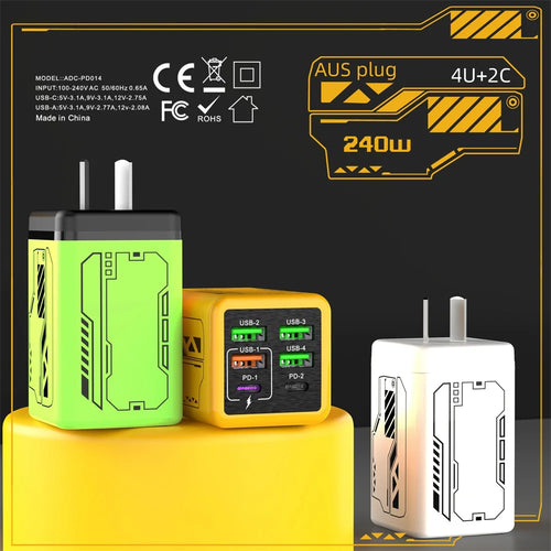 Chargeur mobile USB GaN 240 W, adaptateur secteur mural à charge rapide Type-C pour iPhone, Xiaomi, Huawei, prises UE/US/UK/KR