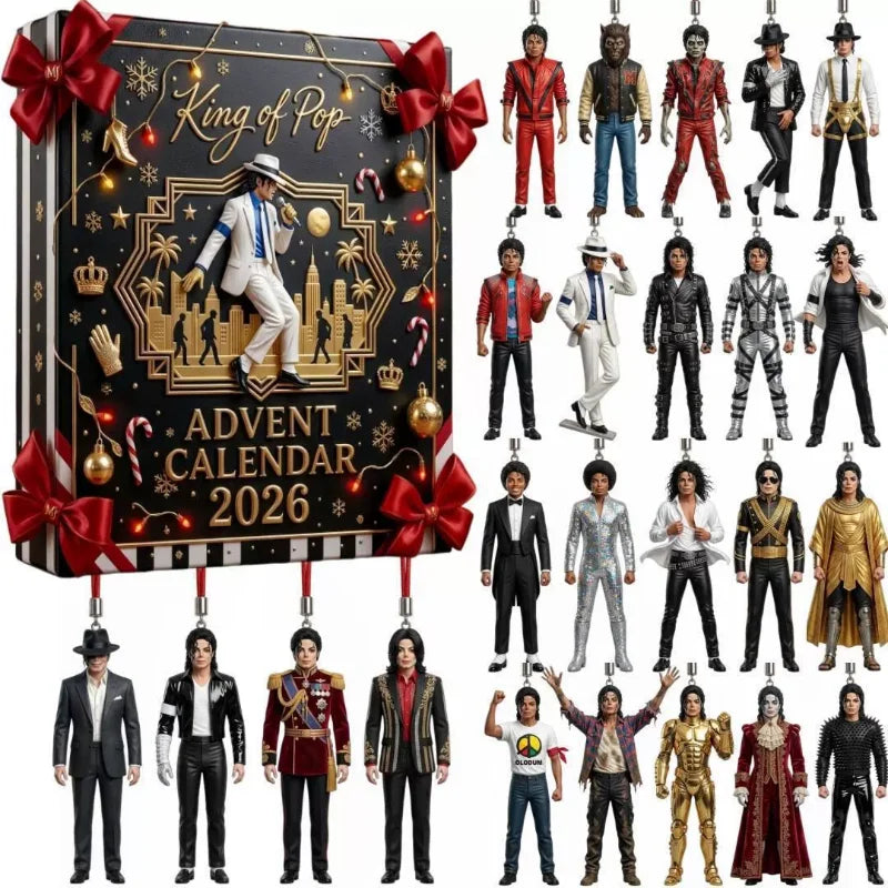 Calendrier de l'Avent de Noël 2027 Michael Jackson Figurine Suspendue en Acrylique Décoration de Sapin de Noël 2D Scène Fans Ornement Cadeau de Fête Pop