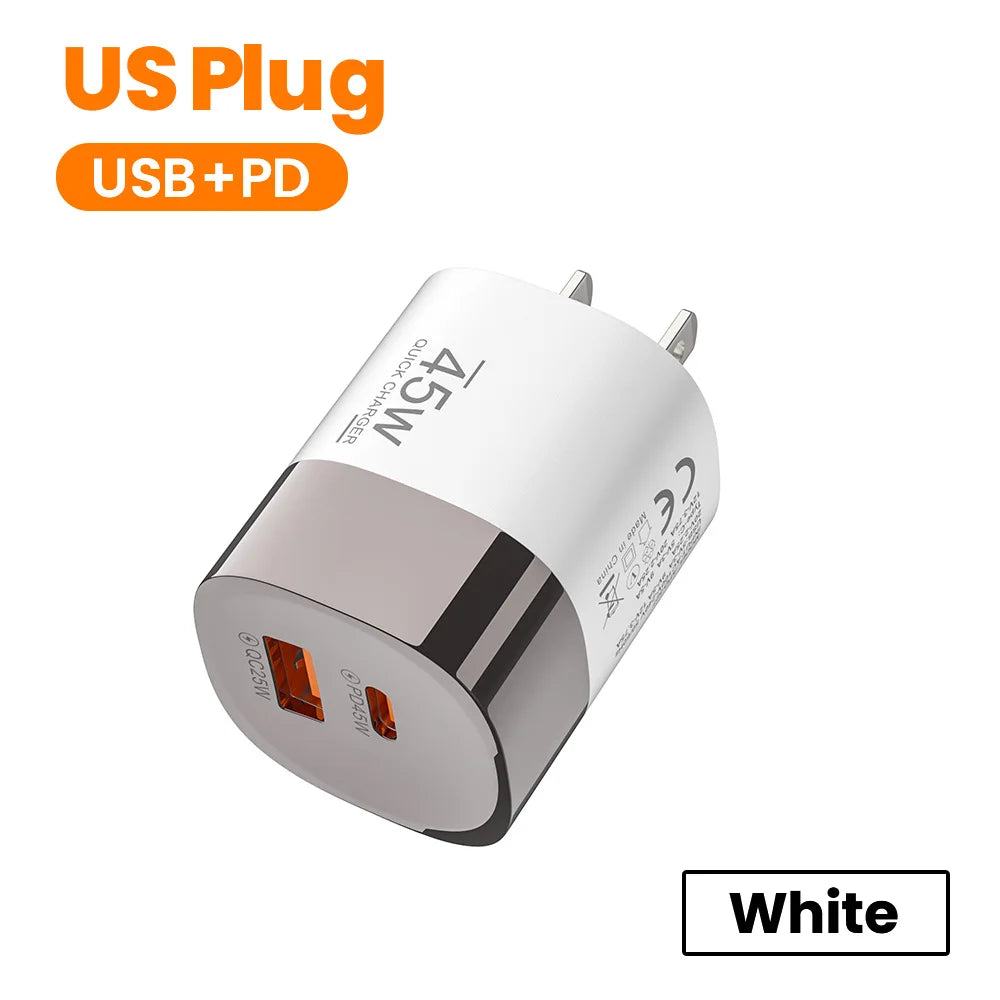 Chargeur de téléphone USB Type C Elough 45W Charge Super Rapide Double Port Mural Adaptateur USB PD Pour iPhone Realme Huawei Chargeur USB C