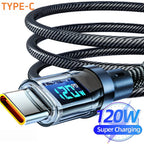 120W Super Fast Charging Cable Real-time Digital Display USB A to Type C Data Cable For iPhone Android Phones Universal