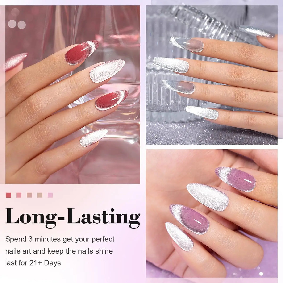 6pcs 7,5ml Nouveau Gel à Ongles Magnétique Œil de Chat Réfléchissant Populaire Nail Art Semi-Permanent à Enlever LED Salon de Ongles DIY Gel pour Salon de Ongles