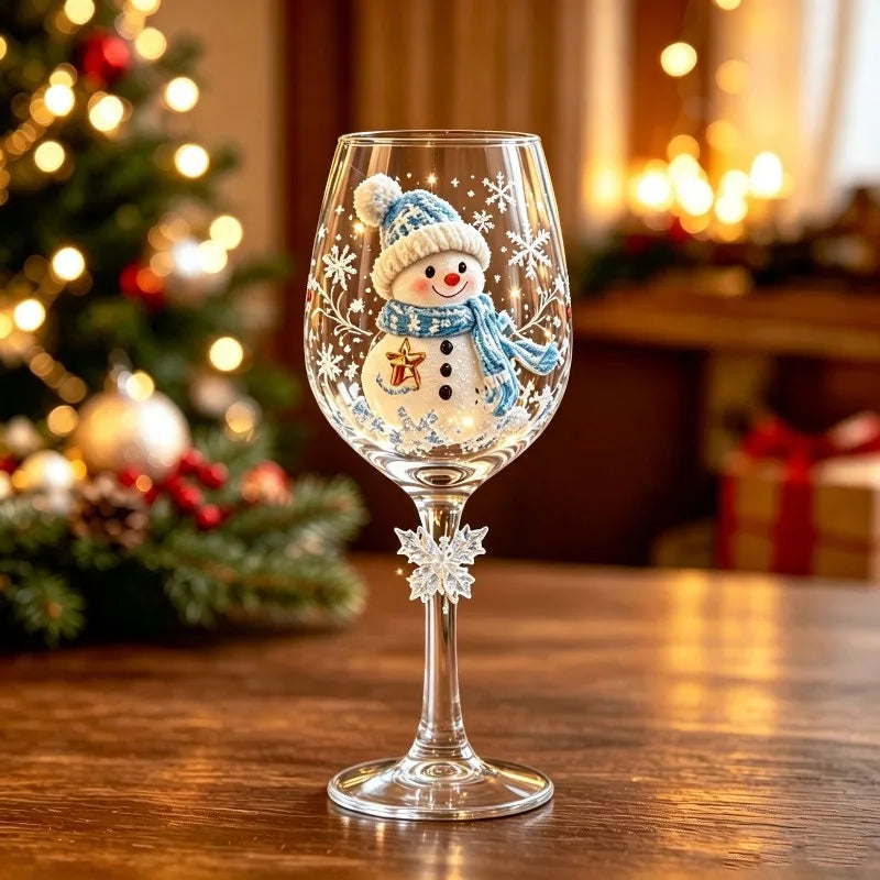 Gobelet sur pied en verre d’art de luxe motif flocon de neige de Noël, verre à vin pour les fêtes d’hiver, décoration de table de Noël, cadeau, verre à boire