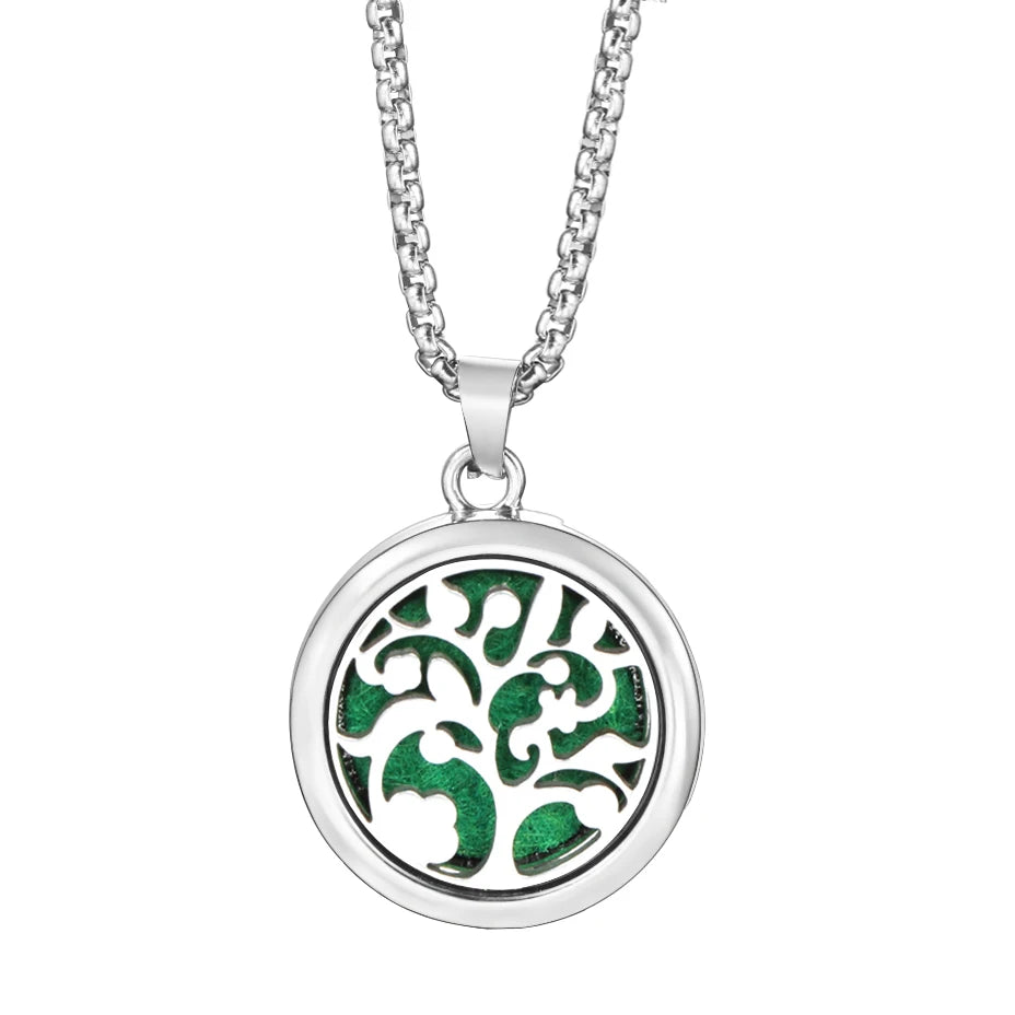Trendy 20mm Tree of Life Stainless Steel Aromatherapy Lockets Insert Pad Perfume Pendant Necklace Essential Oil Diffuser Jewelry