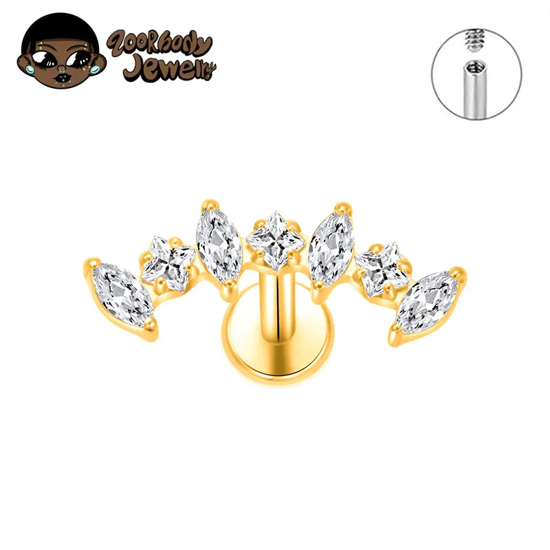 ASTM F136 Titanium Straight CZ Climber Cartilage Helix Percing Earring Curved Marquise Tragus Labret Stud Flat Back Body Jewelry