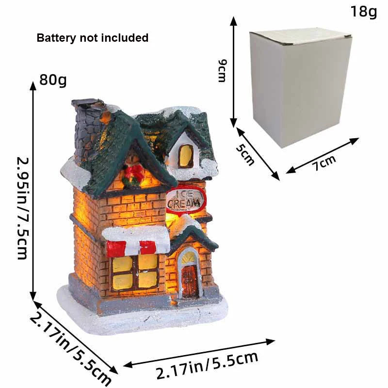 Décoration de Noël Village Maisons Lumière LED Figurines de Collection Nappe de Neige Décoration de Bureau Scène de Ville Cadeau Noël Nouvel An