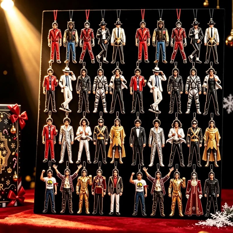 Calendrier de l'Avent de Noël 2027 Michael Jackson Figurine Suspendue en Acrylique Décoration de Sapin de Noël 2D Scène Fans Ornement Cadeau de Fête Pop