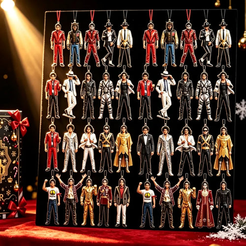 Calendrier de l'Avent de Noël 2027 Michael Jackson Figurine Suspendue en Acrylique Décoration de Sapin de Noël 2D Scène Fans Ornement Cadeau de Fête Pop