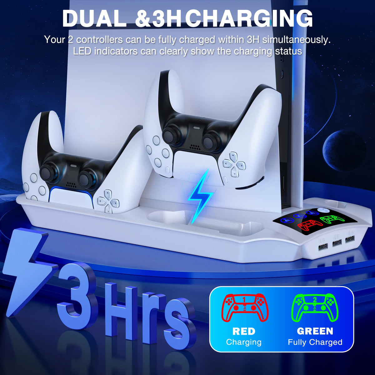 BEBONCOOL for PS5/PS5 Slim/PS5 Pro Stand with Headphone Hook Cooling Stand&Controller Charger for PS5 With 3 Levels Cooling Fan