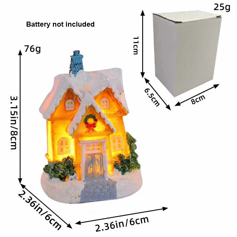 Christmas Ornament Village Houses LED Light Collectible Figurines Snow Blanket Desktop Decoration Town Scene Xmas New Year Gift