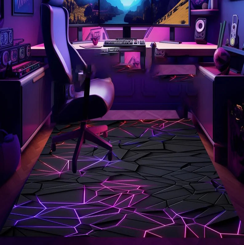 Tapis de jeu Gamer, Tapis géométrique de jeu, Tapis coloré pour salle de jeux, Tapis décoratif néon, Tapis de sport style néon, Tapis de surface, Cadeaux pour gamers