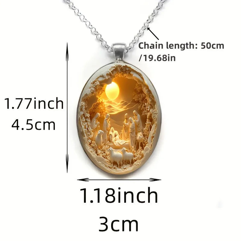 Collier élégant avec pendentif ovale en verre et alliage, cadeau de Pâques ou de Noël