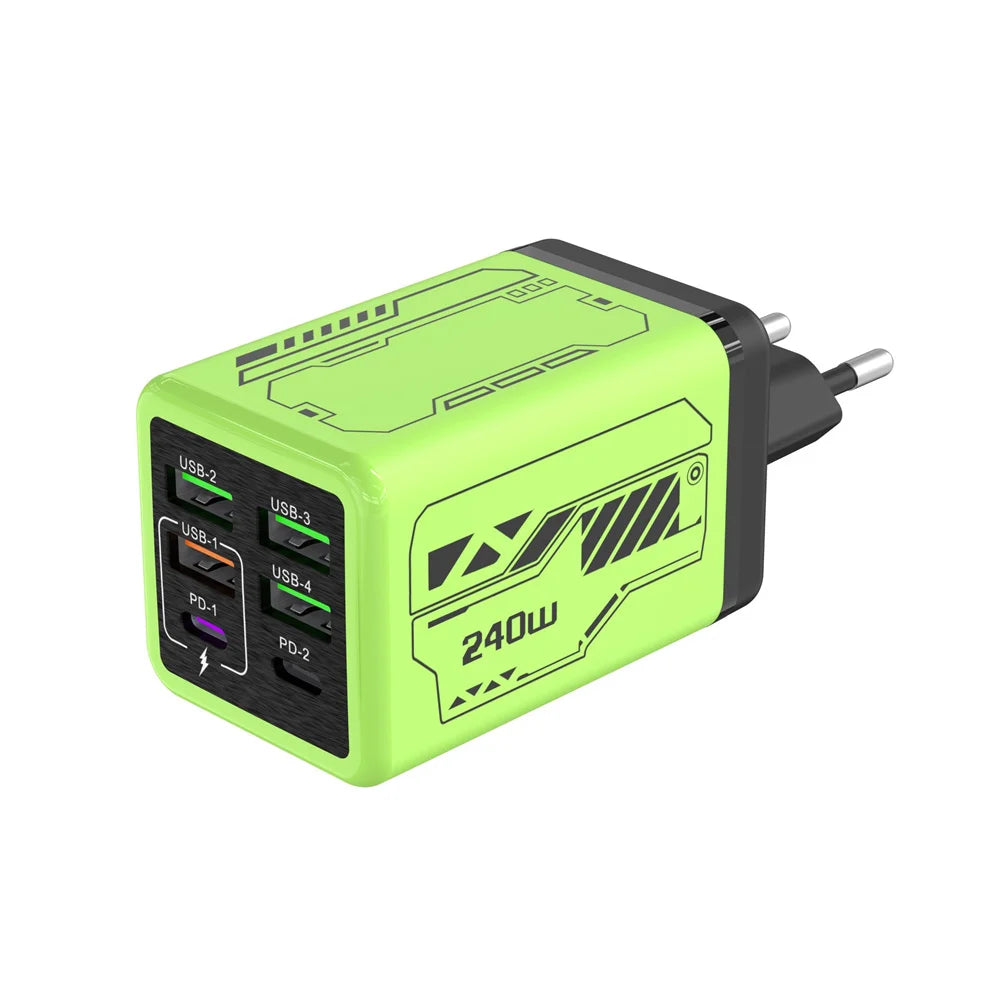 Chargeur mobile USB GaN 240 W, adaptateur secteur mural à charge rapide Type-C pour iPhone, Xiaomi, Huawei, prises UE/US/UK/KR