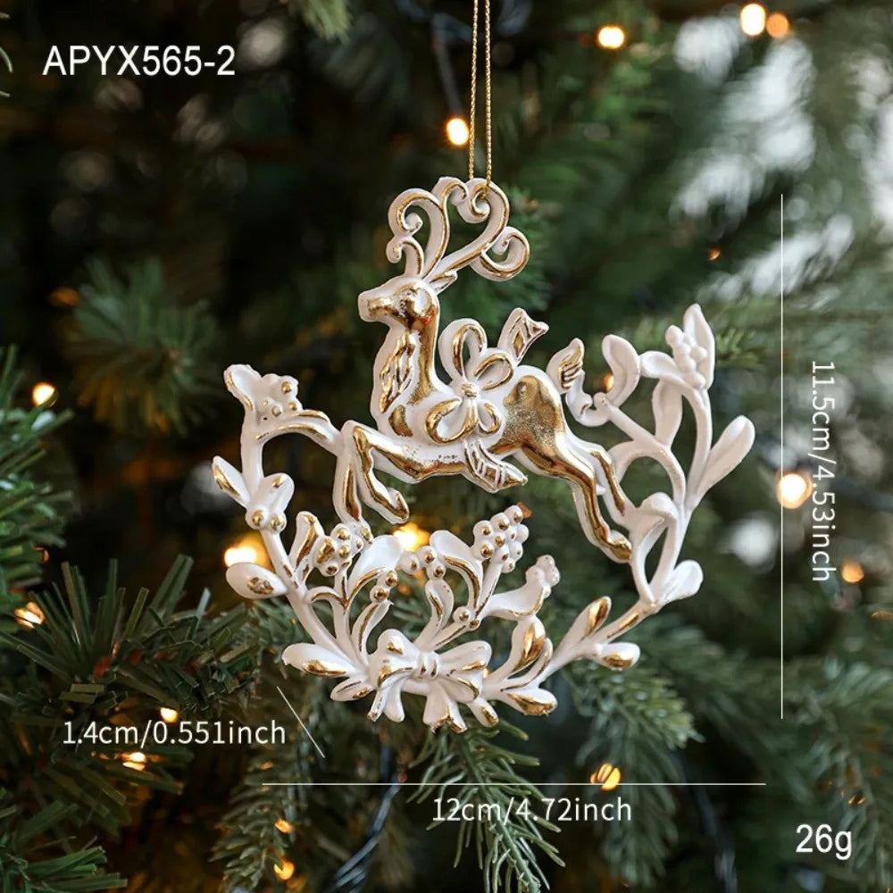 Festive Decor Plastic White Christmas Ornament Snowflake Elk Xmas Baubles Key Christmas Tree Ornament Christmas Celebration