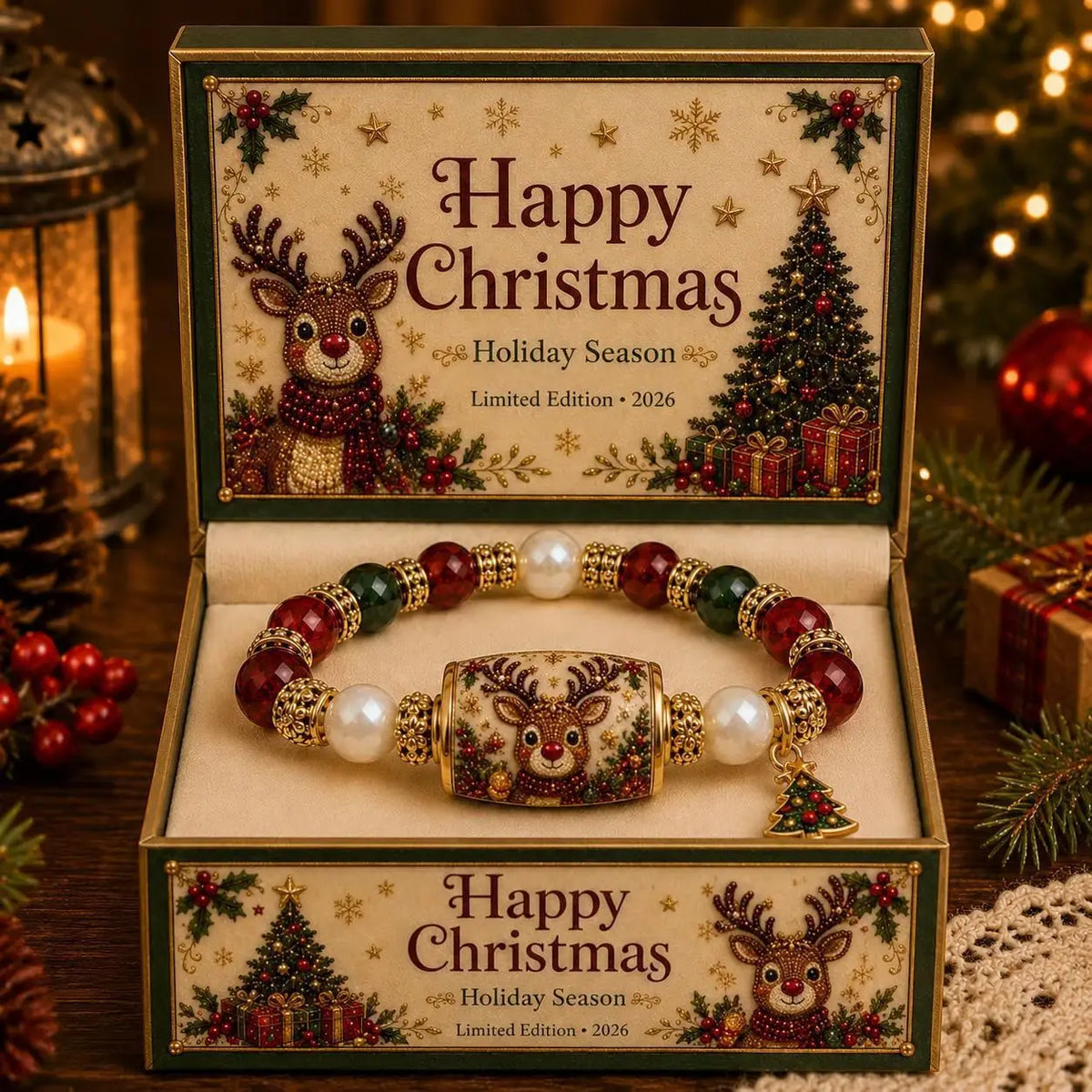 Bracelet de Noël élastique en perles avec breloques sapin de Noël, élan et chaussette, cadeau de Noël et du Nouvel An, dropshipping