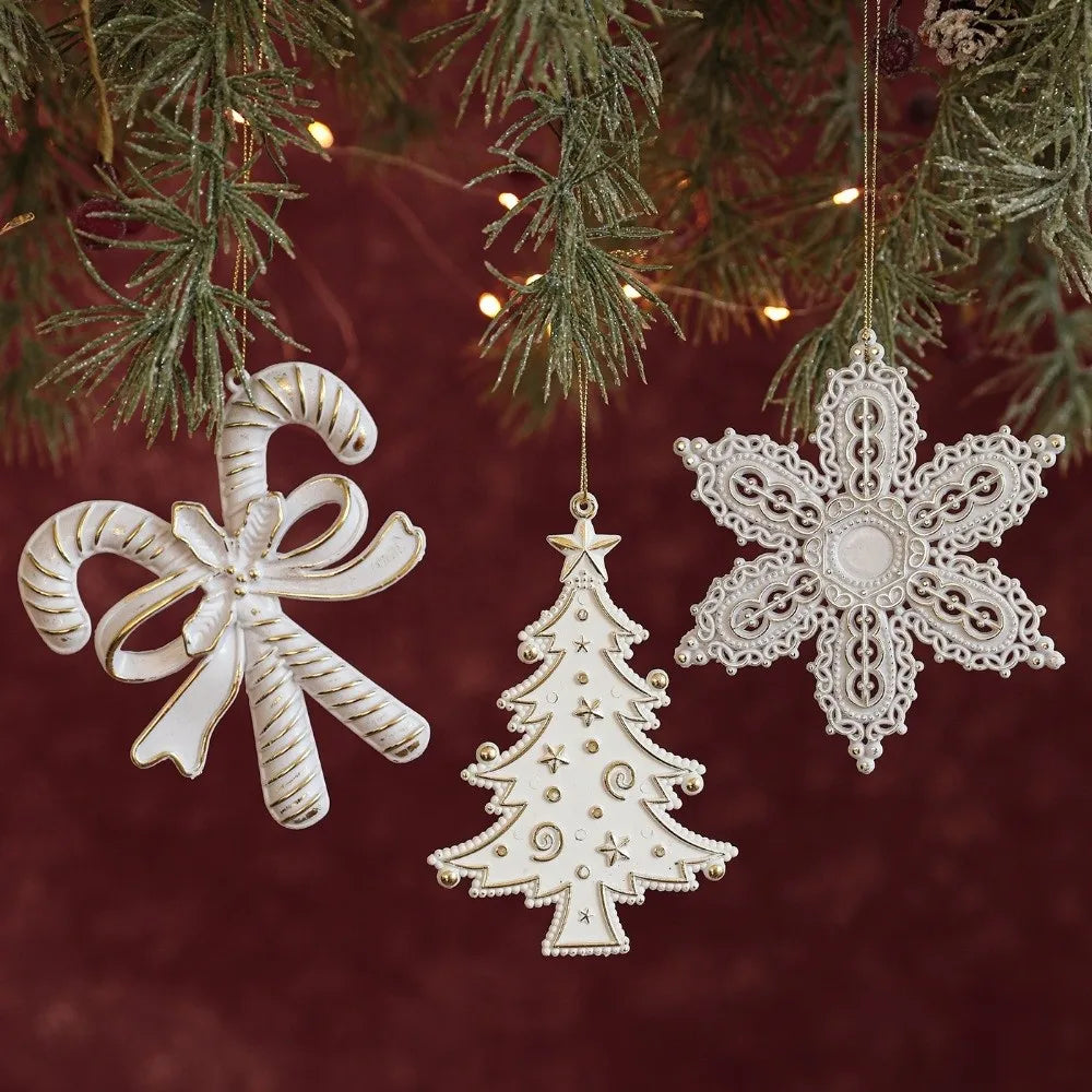 Festive Decor Plastic White Christmas Ornament Snowflake Elk Xmas Baubles Key Christmas Tree Ornament Christmas Celebration
