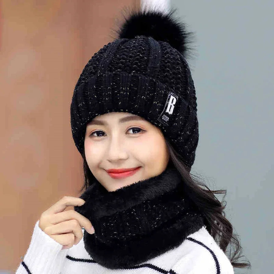 Ensemble écharpe et bonnet en laine d’hiver de marque, épais et chaud, bonnet Skullies pour femme, couleur unie, activités de plein air, neige, équitation et ski, bonnet pour fille