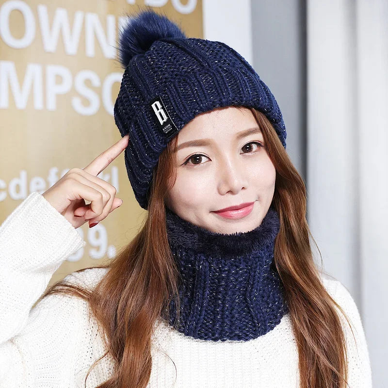 Ensemble écharpe et bonnet en laine d’hiver de marque, épais et chaud, bonnet Skullies pour femme, couleur unie, activités de plein air, neige, équitation et ski, bonnet pour fille