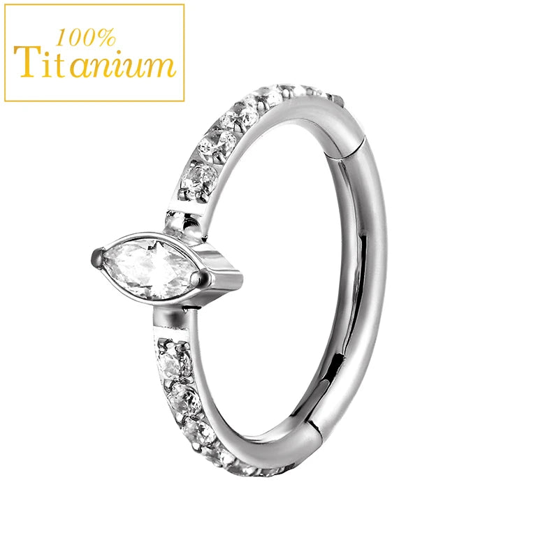 Piercing clicker en titane G23 pour daith, hélix, septum nasal, avec zircon, anneau pour le nez, le cartilage ou le tragus, bijou de corps 16G