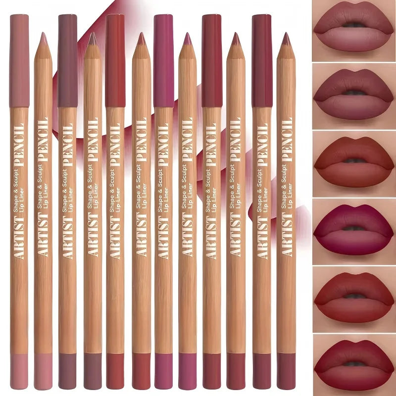 Lot de 6 crayons à lèvres mats veloutés - Teintes polyvalentes longue durée Maquillage longue tenue des lèvres Rouge baie, marron, crayon à lèvres rose