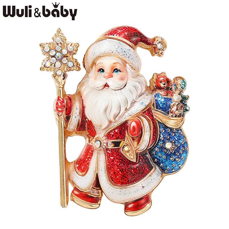 Wuli&baby Blue-and-white Porcelain Design Christmas Brooches For Women Tree Cats Santa Claus Nutcracker New Year Brooch Pins