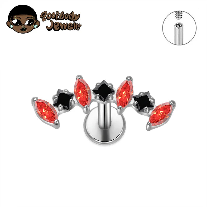 Boucle d’oreille d’oreille cartilage grimpante droite en titane ASTM F136, ornée de zircons cubiques, avec courbe marquise, pour hélix, tragus et labret, à dos plat, bijou de piercing corporel