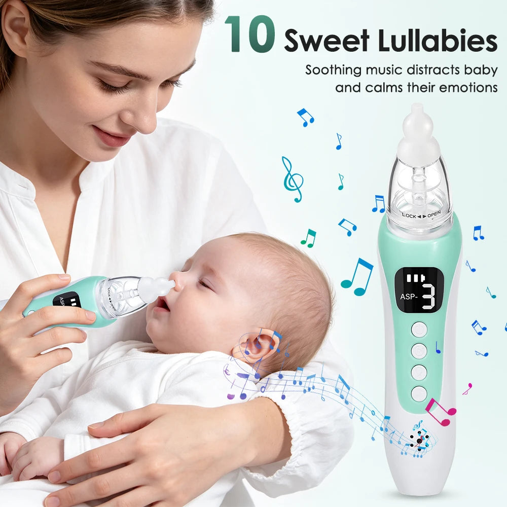 Aspirateur nasal électrique pour bébé, aspirateur de nez rechargeable pour nouveau-né et tout-petit, 3 niveaux d'aspiration, 10 mélodies apaisantes, embouts en silicone