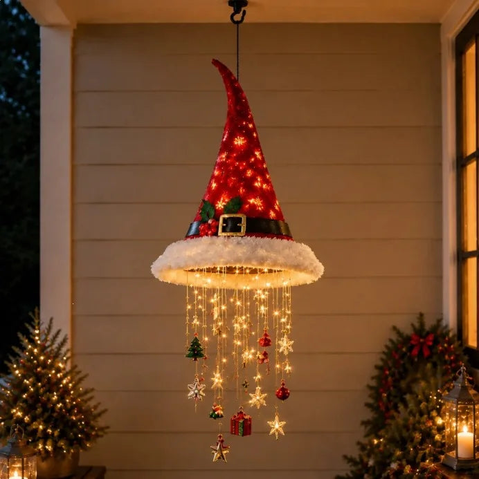Lampe suspendue LED en forme de bonnet de Noël, guirlande lumineuse bonnet de Père Noël, décoration pour sapin de Noël, mur, fête et fenêtre, cadeau lumineux