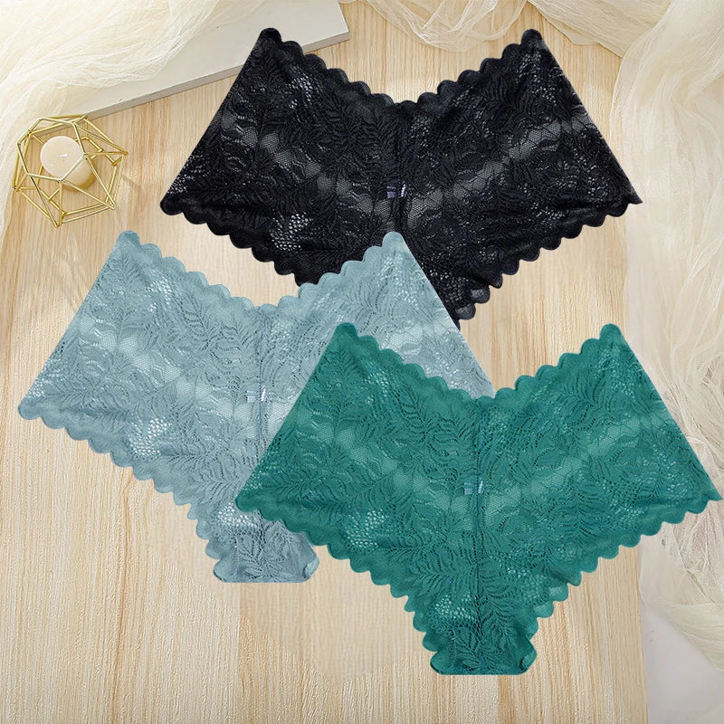 Lot de 3 Culottes pour Femme Dentelle Sexy Sous-vêtements Grande Taille Taille Large Légères Sans Couture Taille Basse Culottes Respirantes