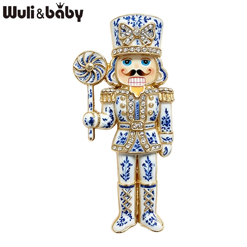 Wuli&baby Blue-and-white Porcelain Design Christmas Brooches For Women Tree Cats Santa Claus Nutcracker New Year Brooch Pins